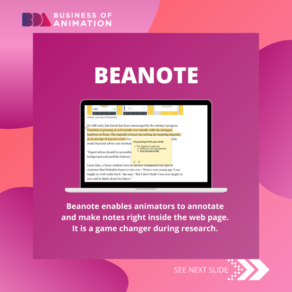 beanote helps animators make notes