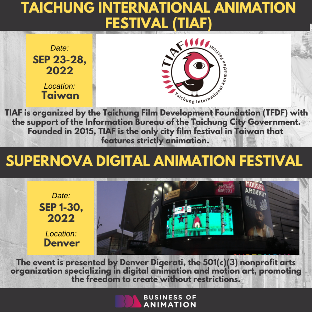 9. Taichung International Animation Festival (TIAF)
10. Supernova Digital Animation Festival