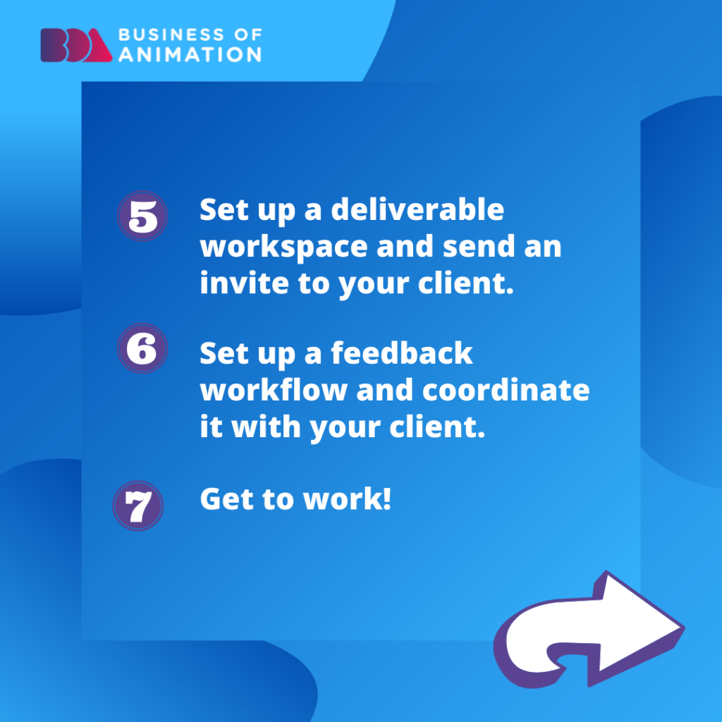 5. Set up a deliverable workspace and send an invite to your client.
6. Set up a feedback workflow and coordinate it with your client.
7. Get to work!