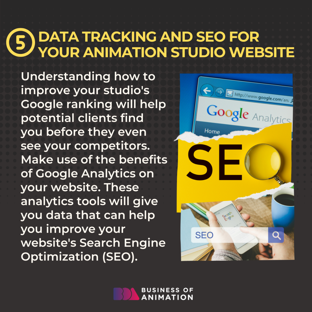 5. Data tracking and SEO for your animation studio website