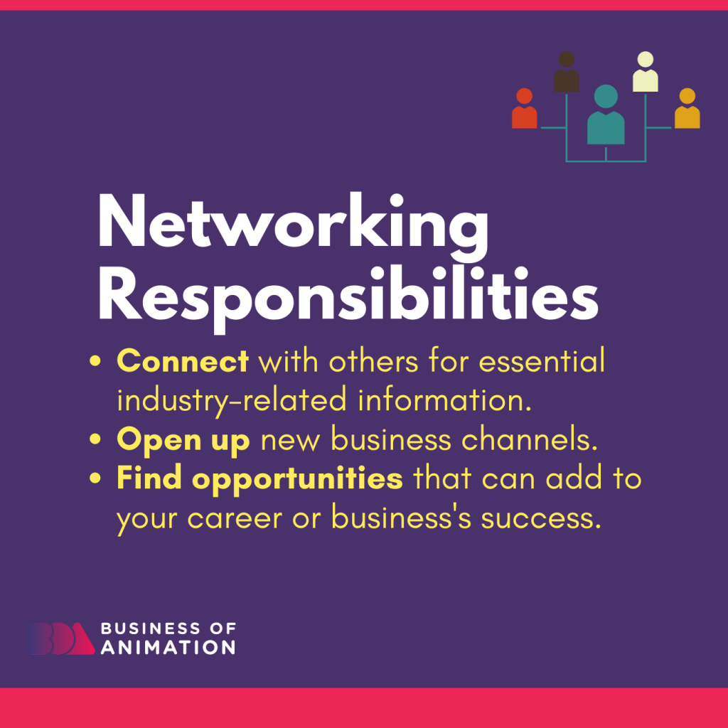 Networking responsibilities to connect with colleagues and companies to getget information, open up business channels and find opportunities