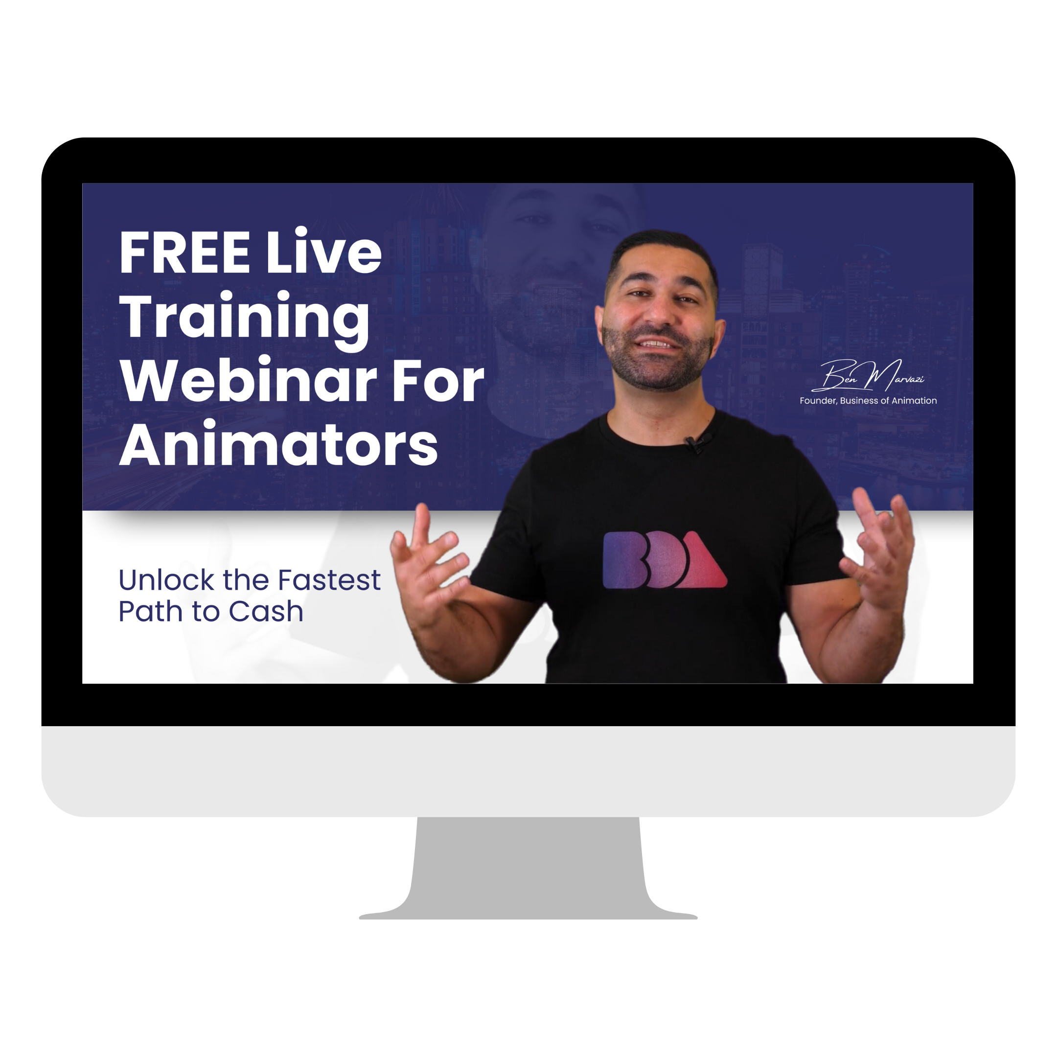 ben marvazi promoting webinars for freelance animators and studio owners