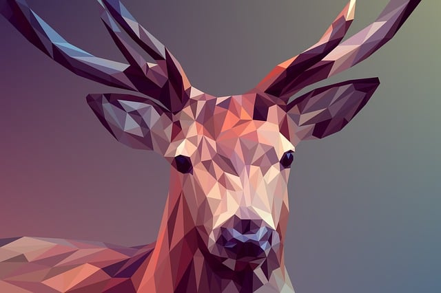graphic designed image of a reindeer created in colorful geometric shapes