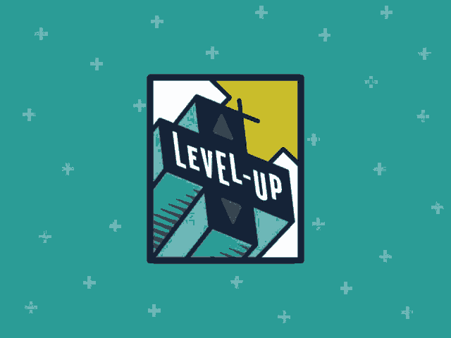 two robotic hands pressing arrows with the text appearing "level up"