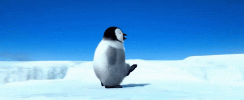 Mumble from happy feet dancing on ice looking very happy