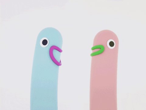 two long basic shaped characters communicating with each other