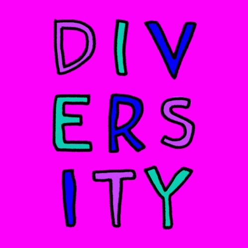 Pink background with the word Diversity flashing in different colors