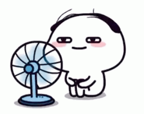 odd looking character sitting on the floor in front of a fan holding its knees 