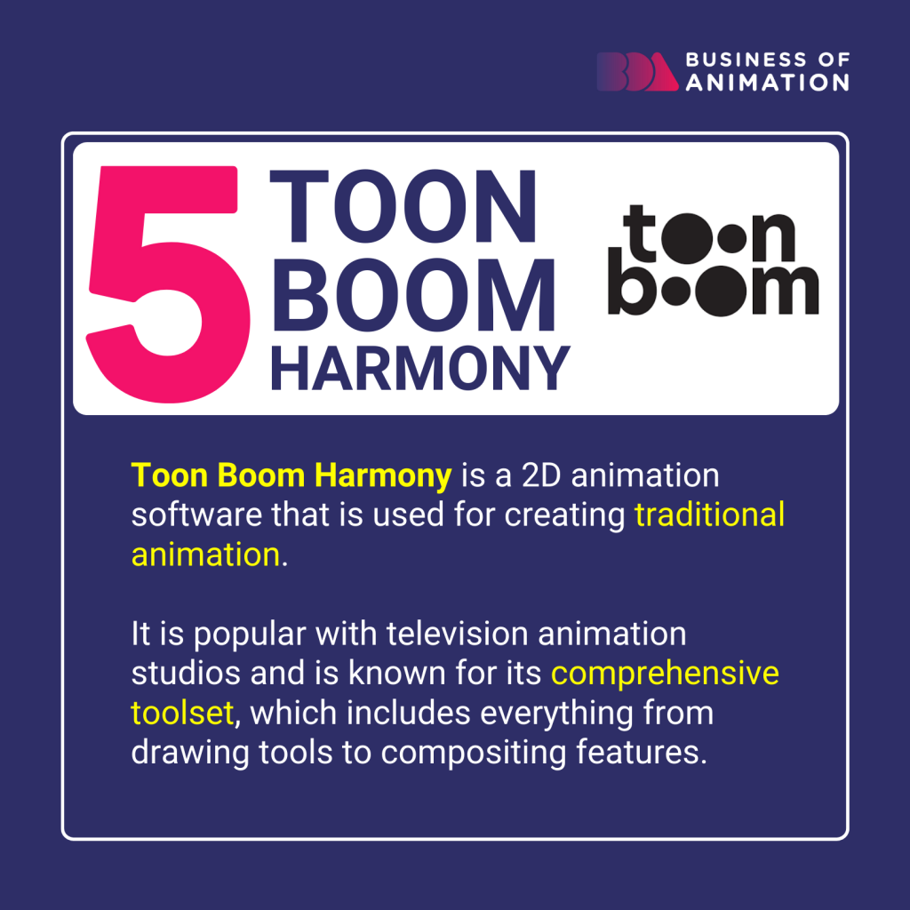 Toon Boom Harmony is a 2D animation software that is used for creating traditional animation.