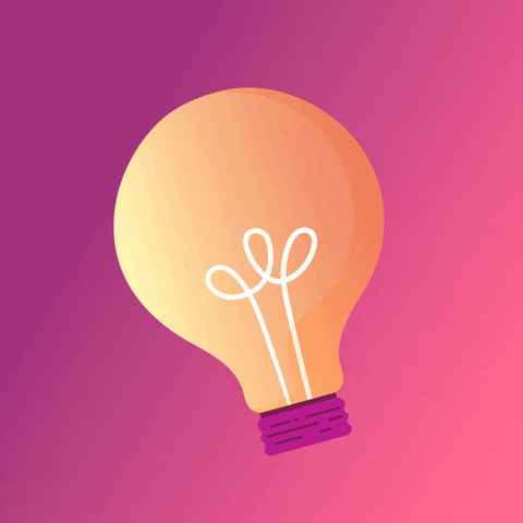 a yellow light bulb moving from left to right and lighting up in different shades of yellow against a pink background