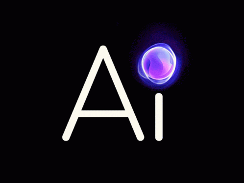 Text reading Ai with the dot of the i being an purple animated ball that has a blue light and haze around it against a black background