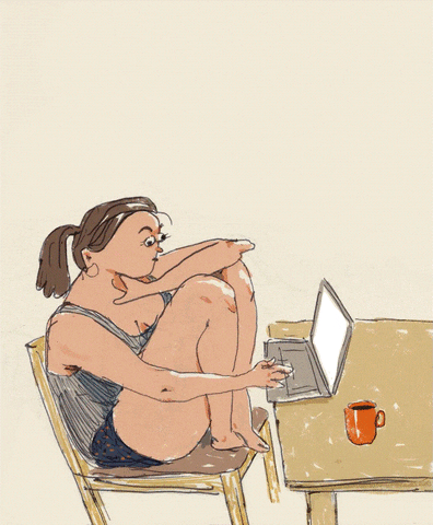 girl sitting on a chair with her legs up and working on her laptop thinking about many different animation channels