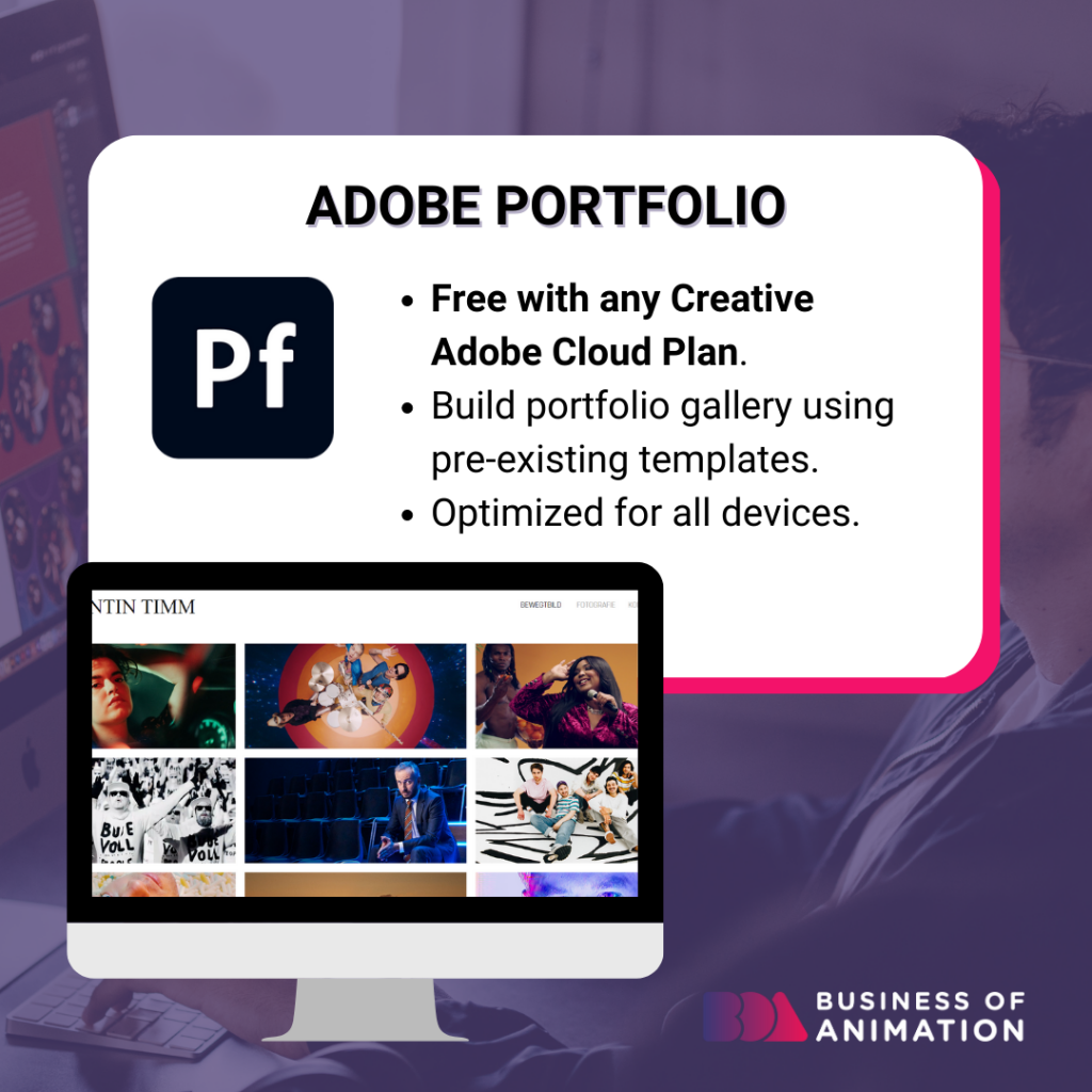 adobe portfolio is free with any creative adobe cloud plan and is optimized for all devices
