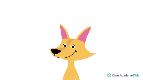 a cute yellow fox like character putting his paws up in the air above his head and smiling with his eyes closed