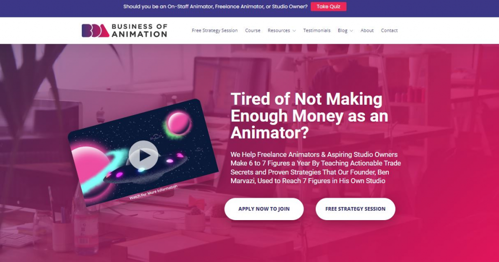The Animation Business Accelerator website to help freelance animators and animation studio owners kickstart a successful career in the animation industry