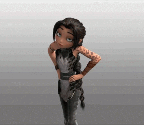 a 3d animatic of a girl character walking up to the camera with her  hands on her hips and leaning forward to listen