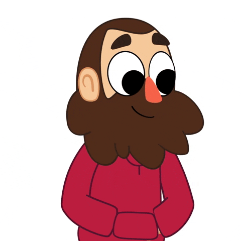 a man with a big beard and his hands in his red hoody pocket smiles and gives and thumbs up with his eyes closed and nods his head