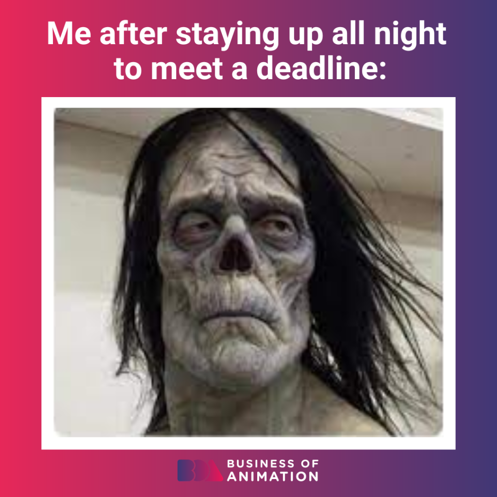 meme: staying up all night to meet a deadline