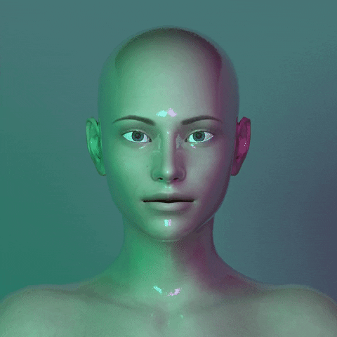 a realistic animated model of a woman's face slowly melts from her eyes down to her chin and becomes a blur