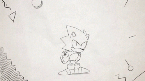 Sonic the hedgehog as an illustration for animation running really fast into the scene with palm trees and all that's seen is smoke in sketch format